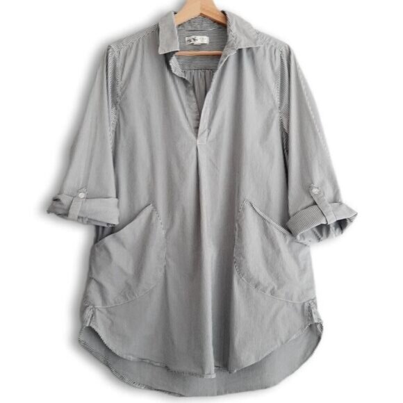 KENAR / Utility Sleeve Pullover Shirt w/ Pockets Top Stripe Sz L - Picture 1 of 14